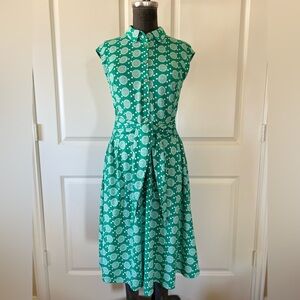 Boden Green Print Sleeveless Shirt Dress Belted Button Front US 2R